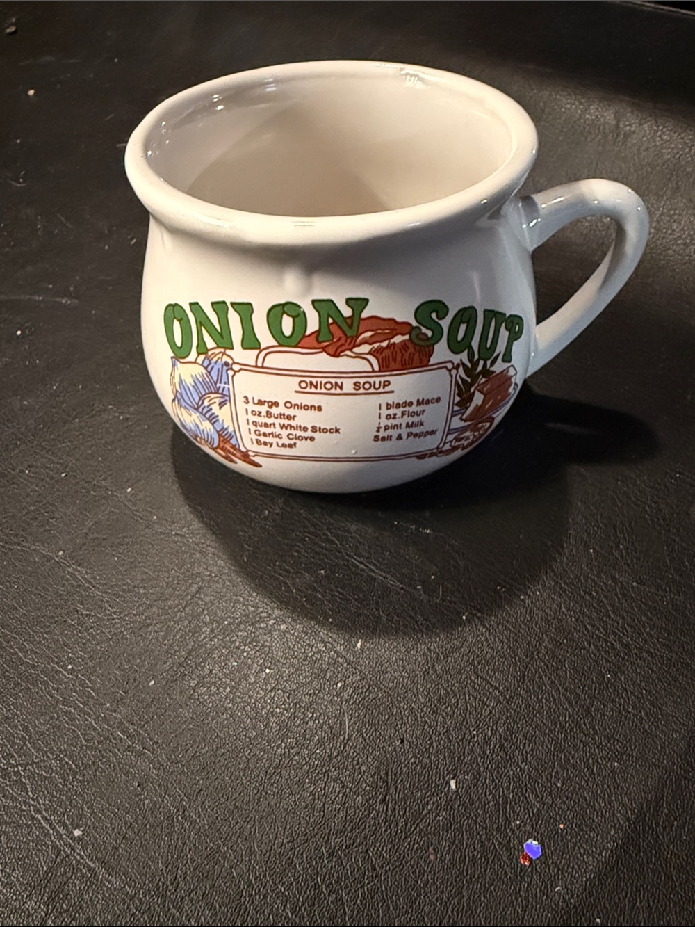Onion Soup Ceramic Mug with Recipe Print - White and Green